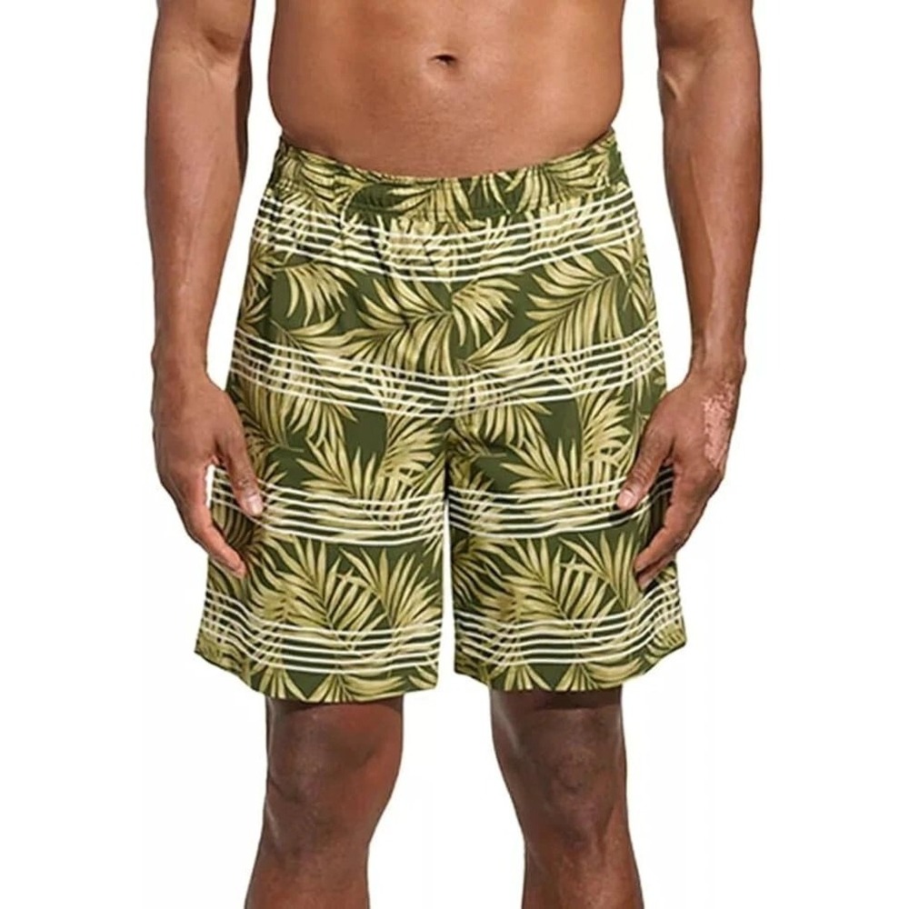 NWT Kirkland Signature Tropical Palm Swim Shorts Men's M Green Stretch Fabric